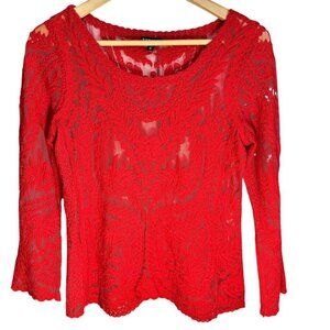 Vintage Express Top Red Embroidered Lace Mesh Y2K Romantic Edgy Glam Y2K Size XS